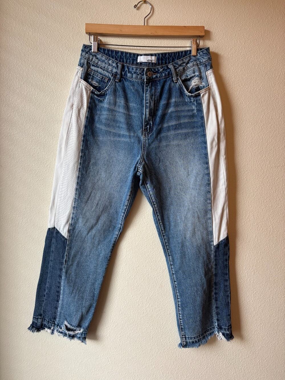 Vervet Two Tone Color Block Jeans Women’s 31 Boho Casual Streetwear Distressed